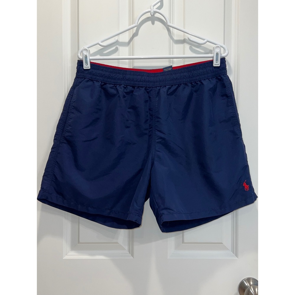 Polo Ralph Lauren Mens Navy Blue Red Pony Swim Trunks Shorts Size Large L